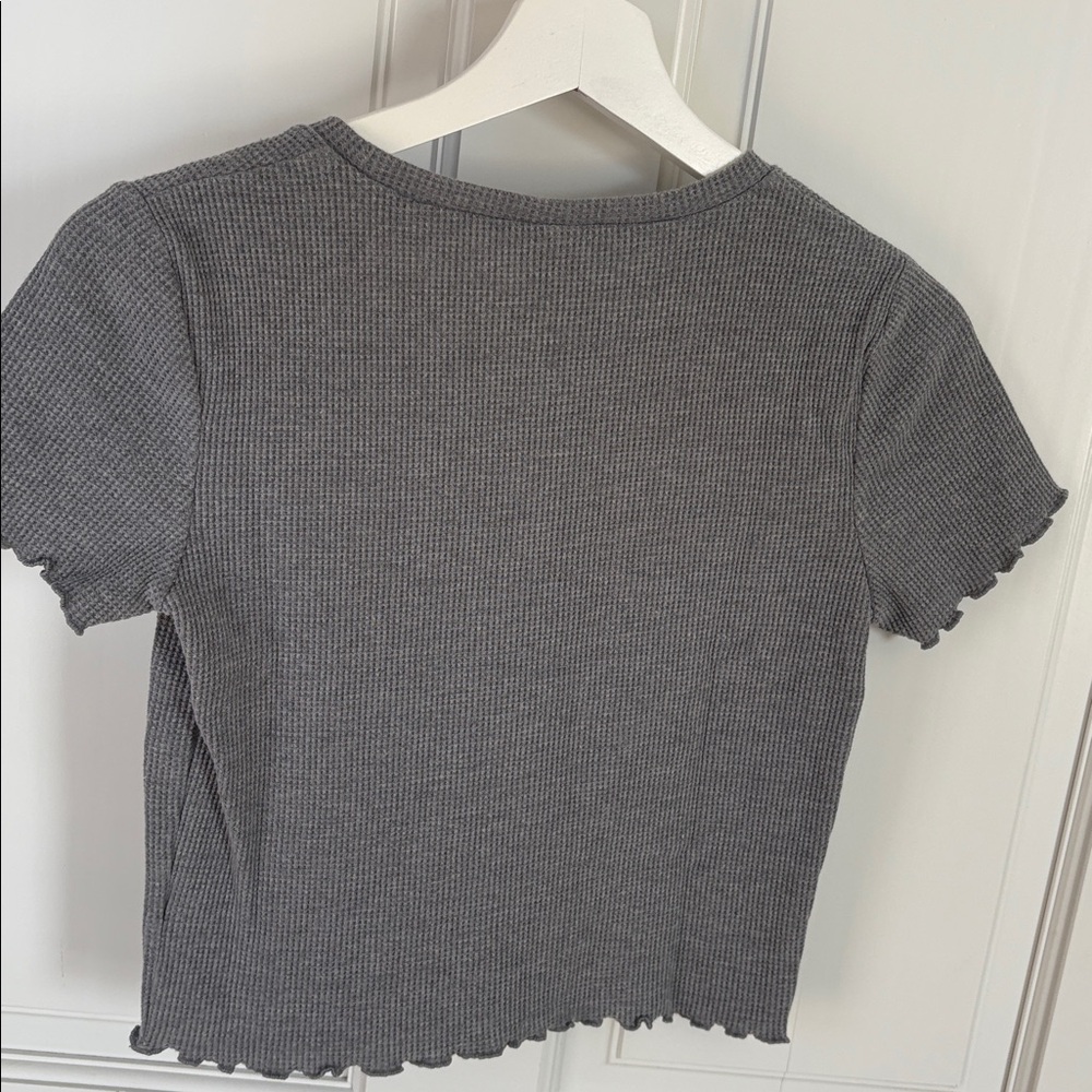 Target Wild Fable Charcoal Ribbed Lettuce Hem Crop Top medium - Picture 4 of 4